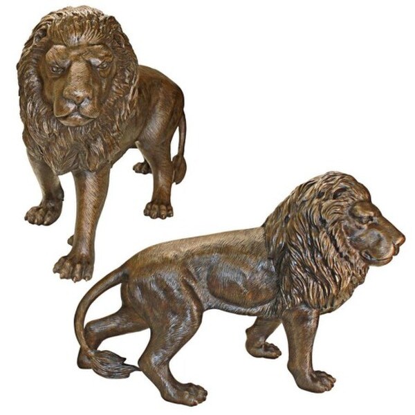 Set of Huge bronze lions pair outdoor entryway sculptures for garden
